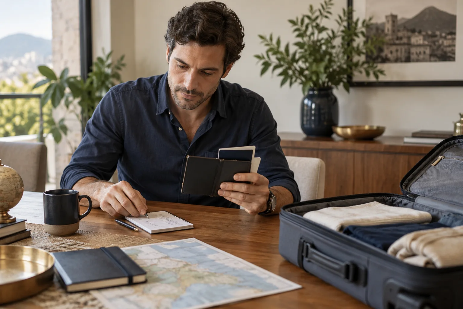 Imagen ilustrativa de preparación de información y documentos para un viaje urgente.